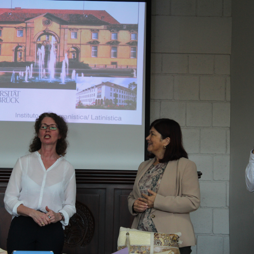 Recibimiento a la Dra. Susane Schlunder, por la Dra. Magdalena Vásquez y el Dr. Francisco Rodríguez Cascante. 
